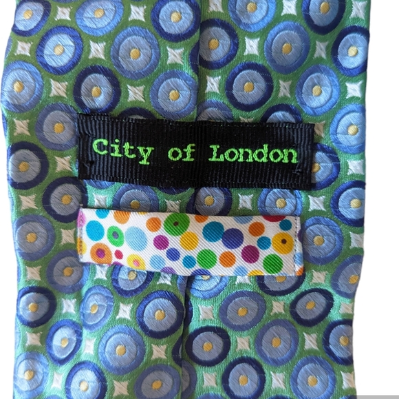 City of London Neck Tie Green Blue Polka Dot Silk Classic - Picture 4 of 5